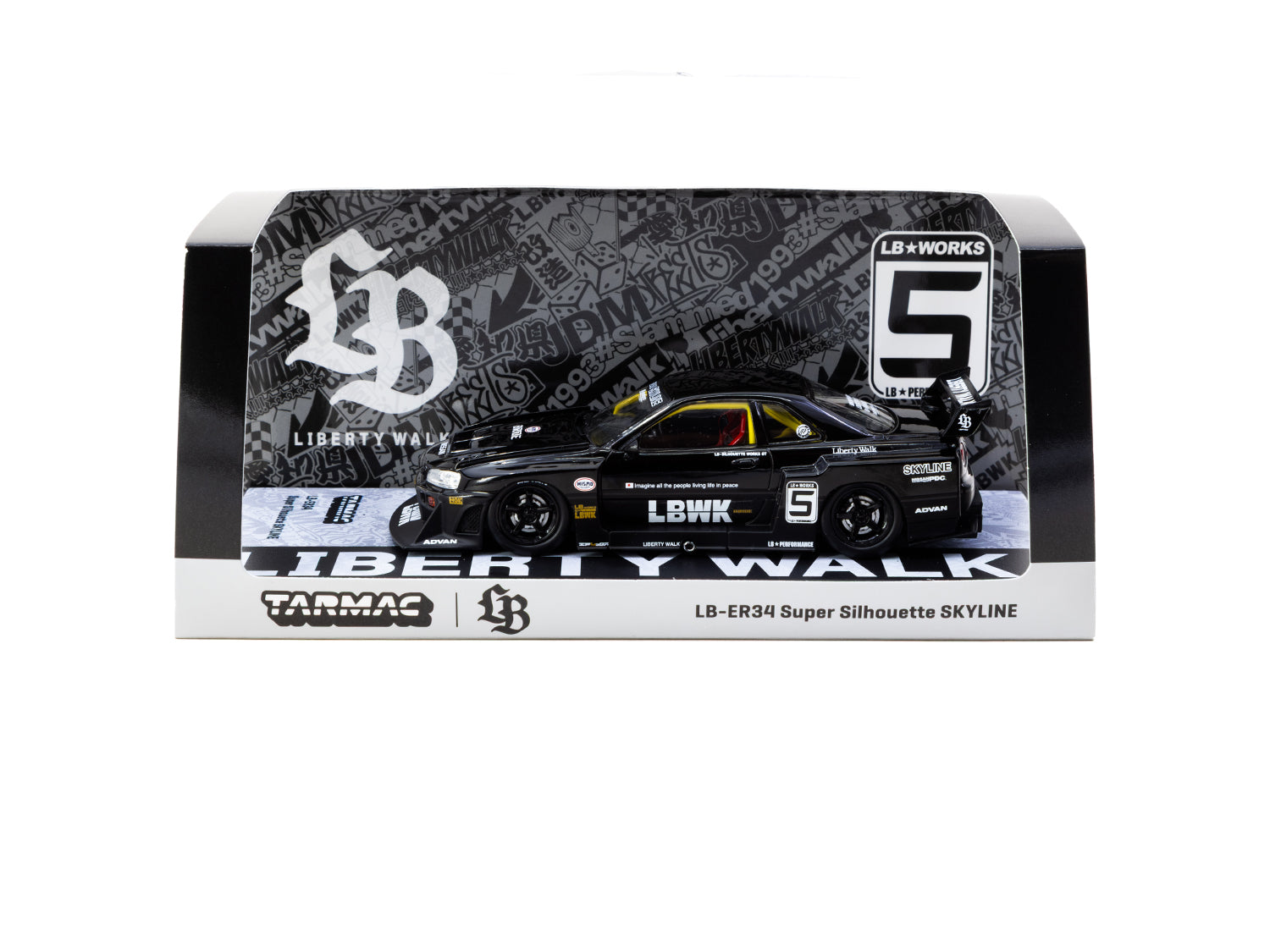 1/43 Liberty Walk LB-ER34 Super Silhouette SKYLINE Black - Tarmac Works HOBBY43