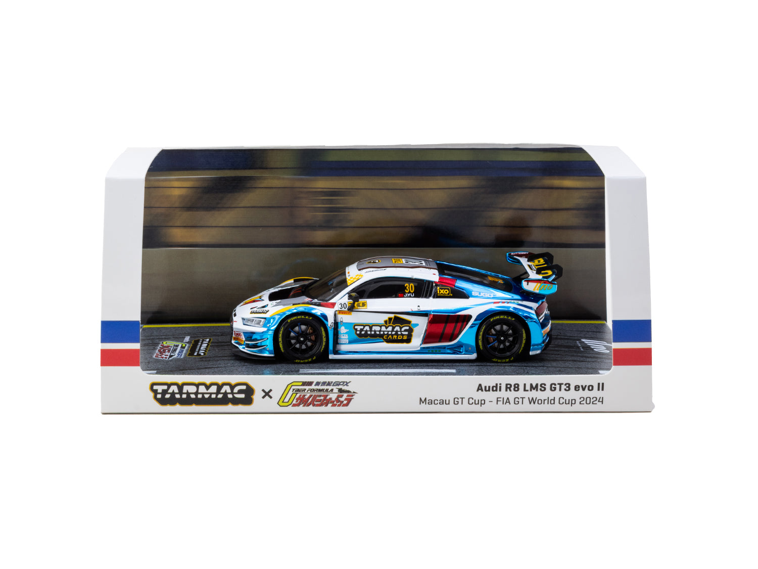 1/43 Audi R8 LMS GT3 evo II Macau GT Cup - FIA GT World Cup 2024 - Race Version #30 Uno Racing with A4 poster - Tarmac Works HOBBY43