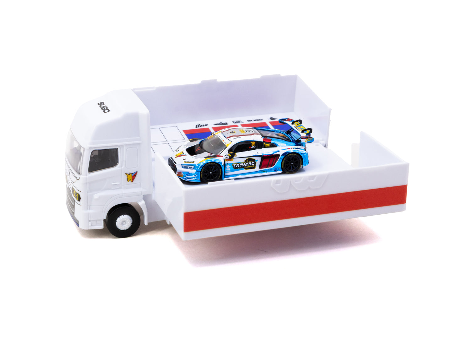 1/64 Audi R8 LMS GT3 evo II Macau GT Cup - FIA GT World Cup 2024 Uno Racing #30 with Tarmac Cards Combo Set and Truck Packaging - Tarmac Works HOBBY64