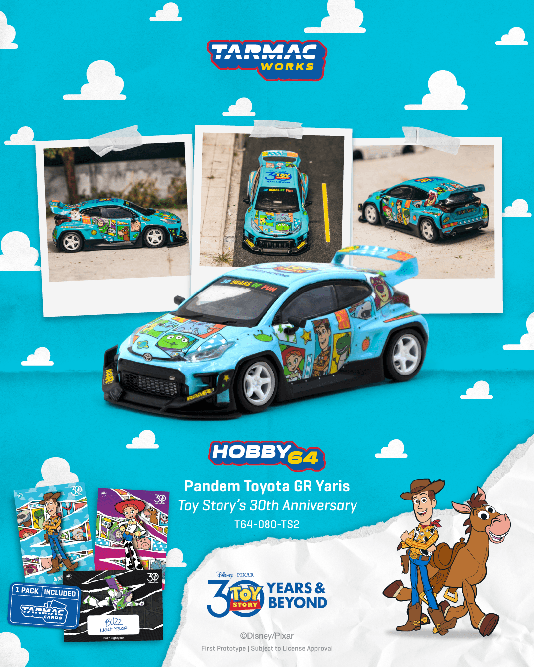 1/64 Pandem Toyota GR Yaris Toy Story - 30th Anniversary with Tarmac Cards - Tarmac Works HOBBY64