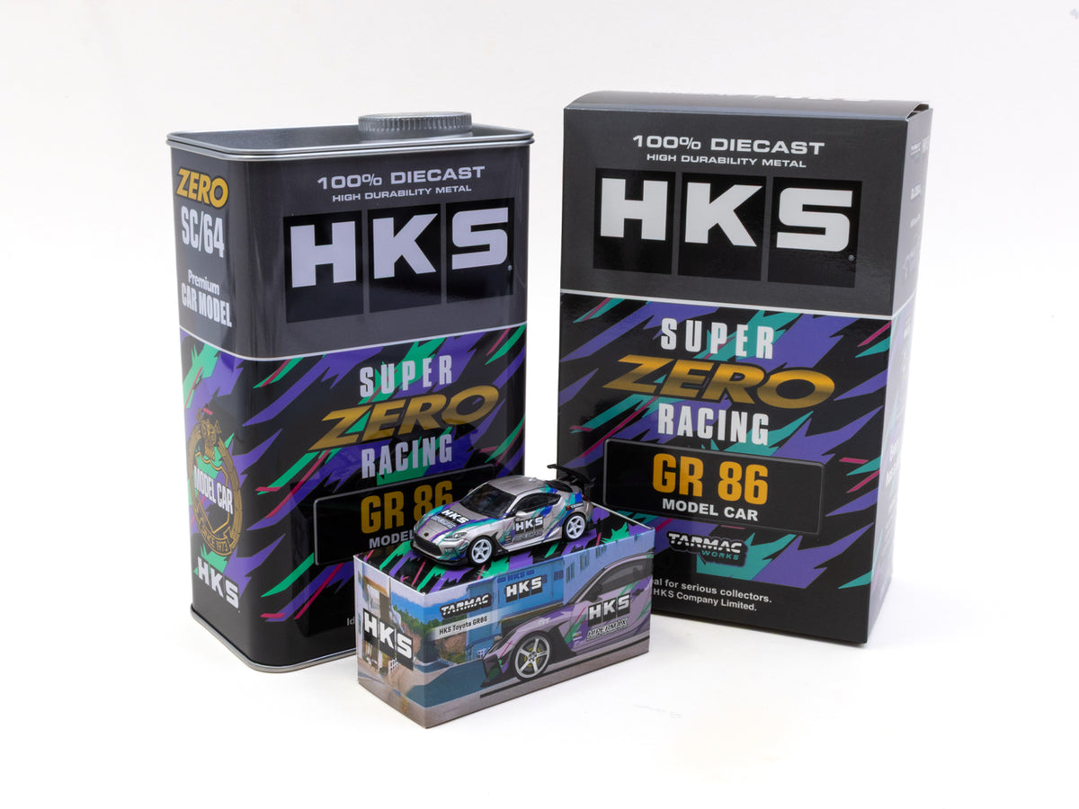 1/64 HKS Toyota GR86 Grey with Oil Can - Tarmac Works GLOBAL64