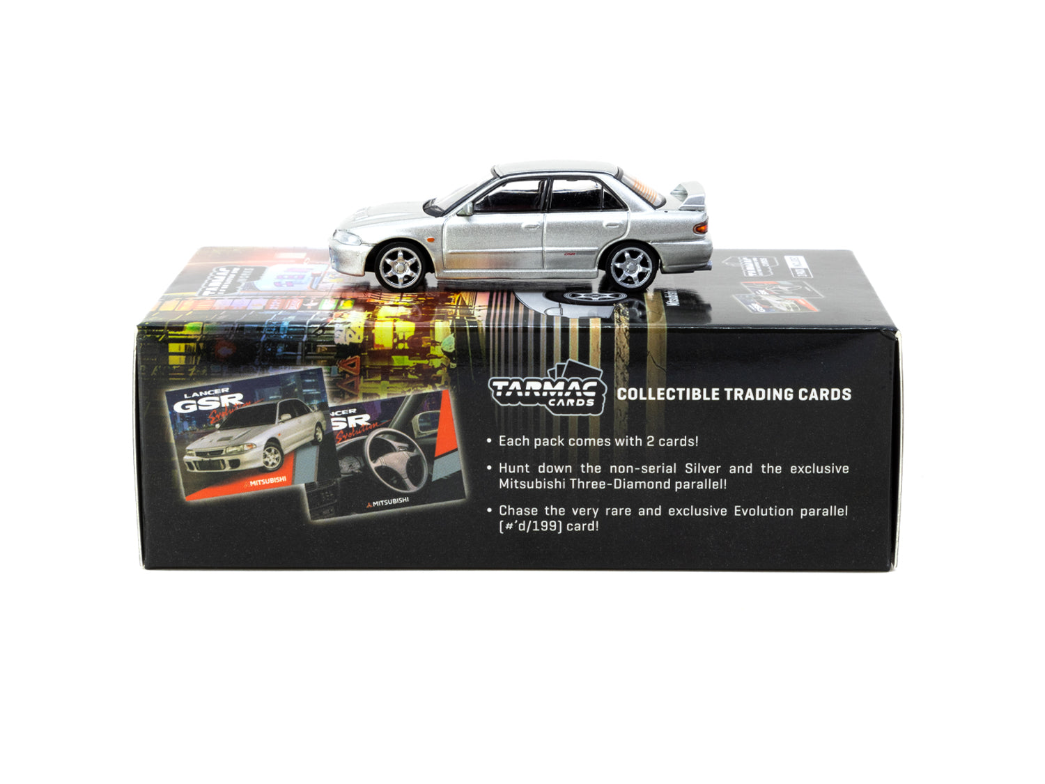 1/64 Mitsubishi Lancer GSR Evolution Silver Special Edition with Tarmac Cards - Tarmac Works GLOBAL64