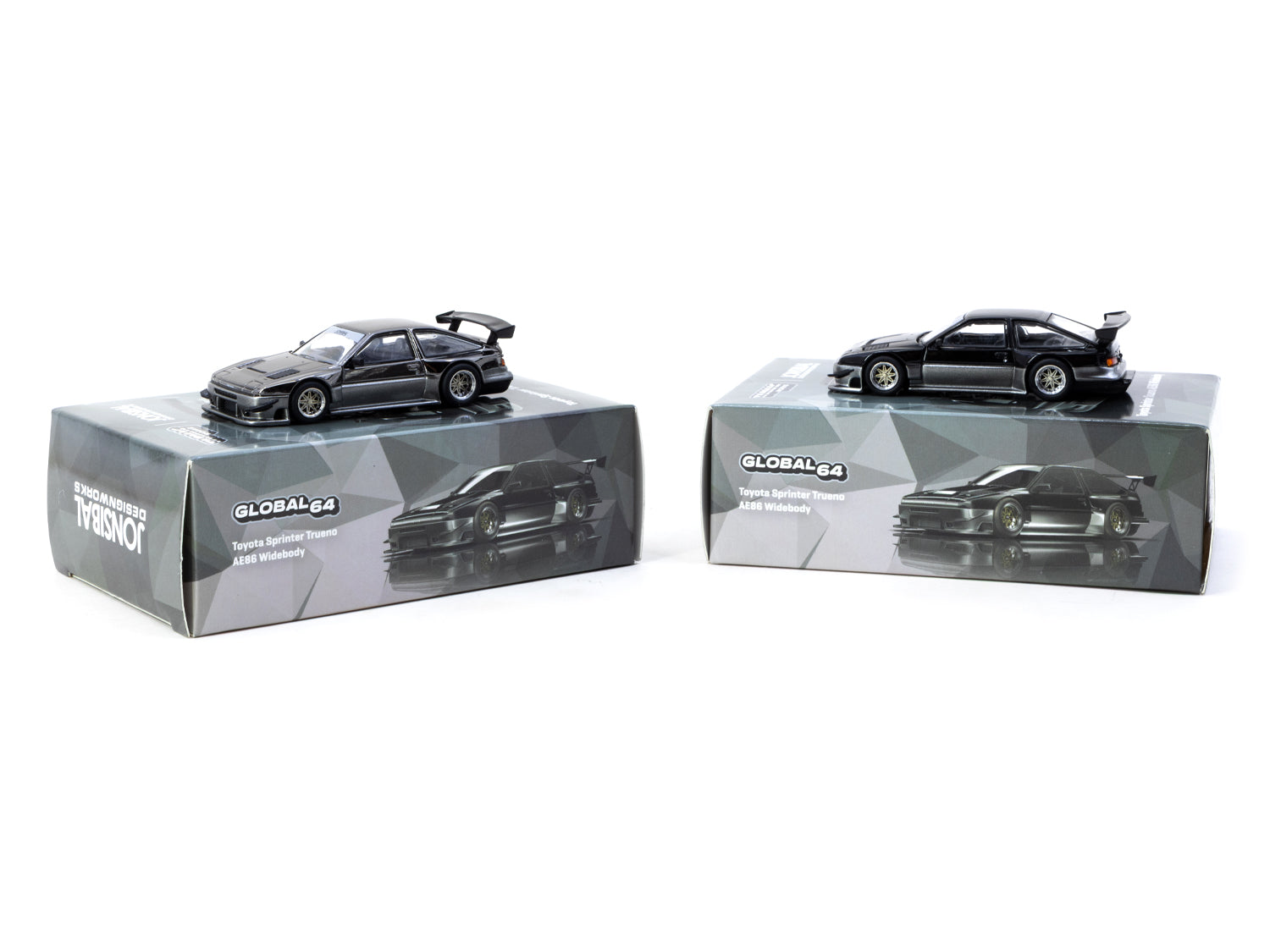 1/64 Toyota Sprinter Trueno AE86 Widebody Black/Grey - Designed by Jon Sibal - Malaysia Special Edition - Tarmac Works GLOBAL64