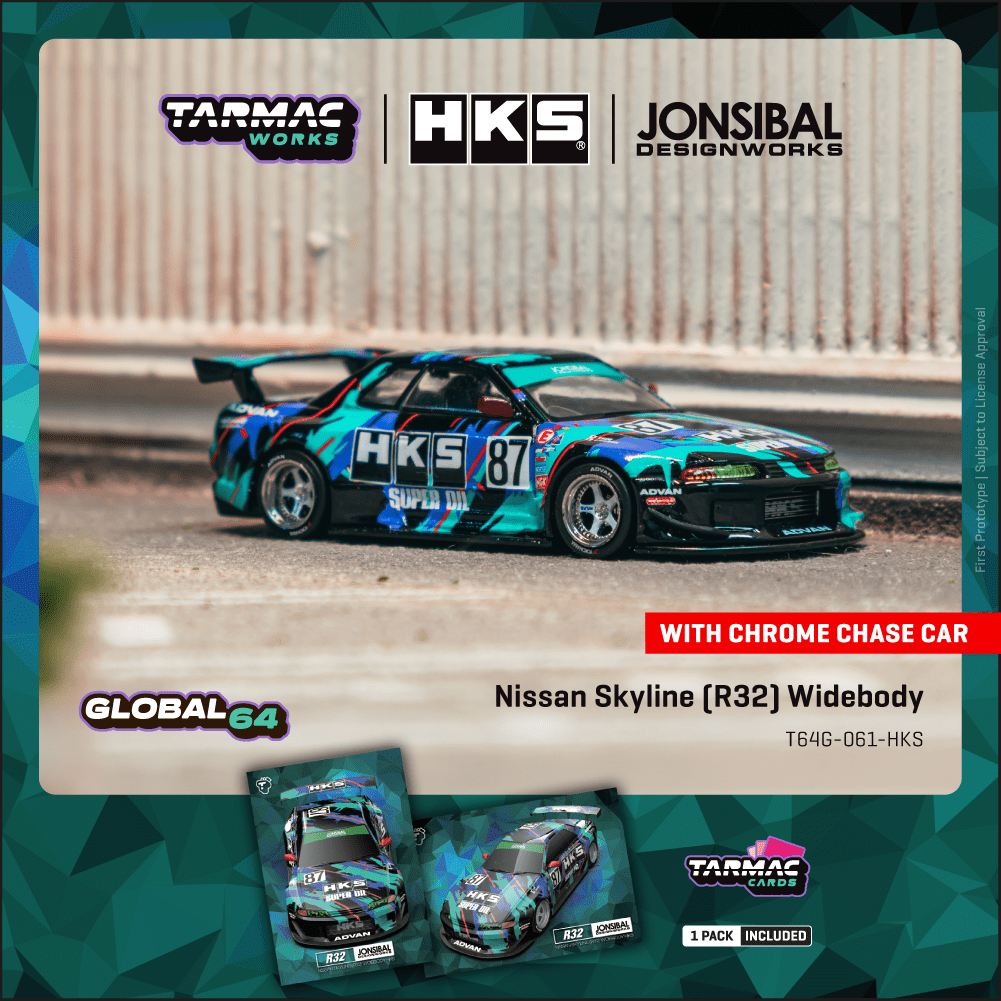 1/64 Nissan Skyline (R32) Widebody HKS with Tarmac Cards Combo Set - Designed by Jon Sibal - Tarmac Works GLOBAL64
