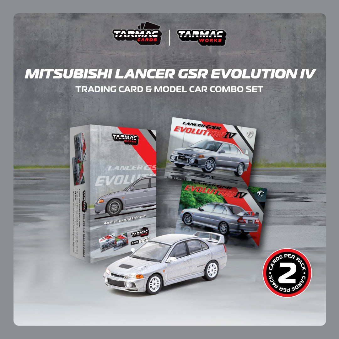 1/64 Mitsubishi Lancer GSR Evolution IV Silver with Tarmac Cards - Tarmac Works GLOBAL64