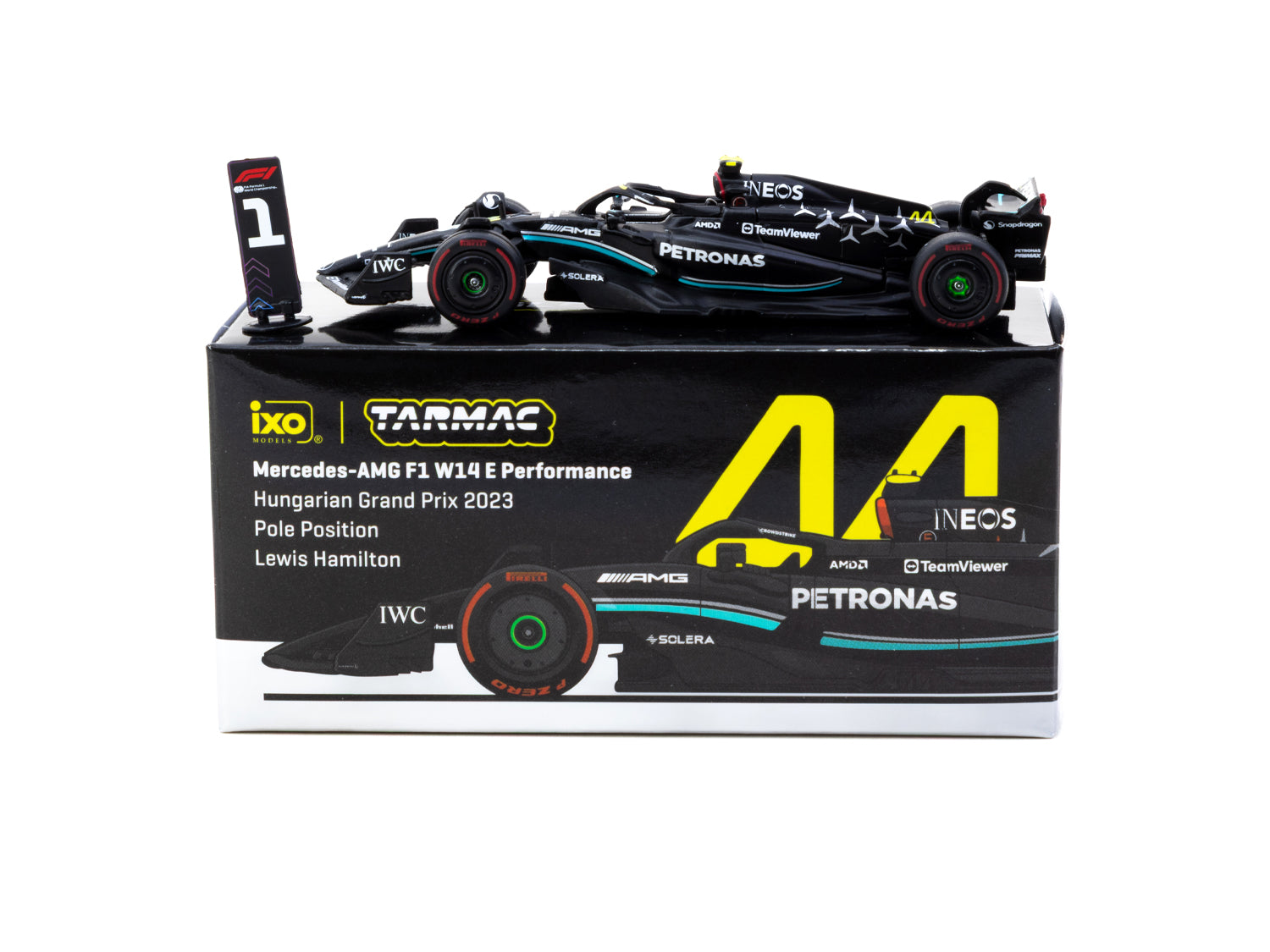 1/64 Mercedes-AMG F1 W14 E Performance Hungarian Grand Prix 2023 Pole Position Lewis Hamilton - Tarmac Works X iXO Models GLOBAL64