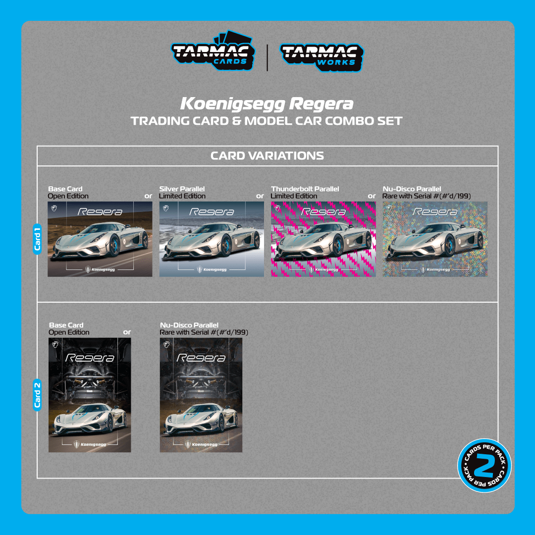 1/64 Koenigsegg Regera Silver Metallic / Blue Accents with Tarmac Cards Combo Set - Tarmac Works GLOBAL64