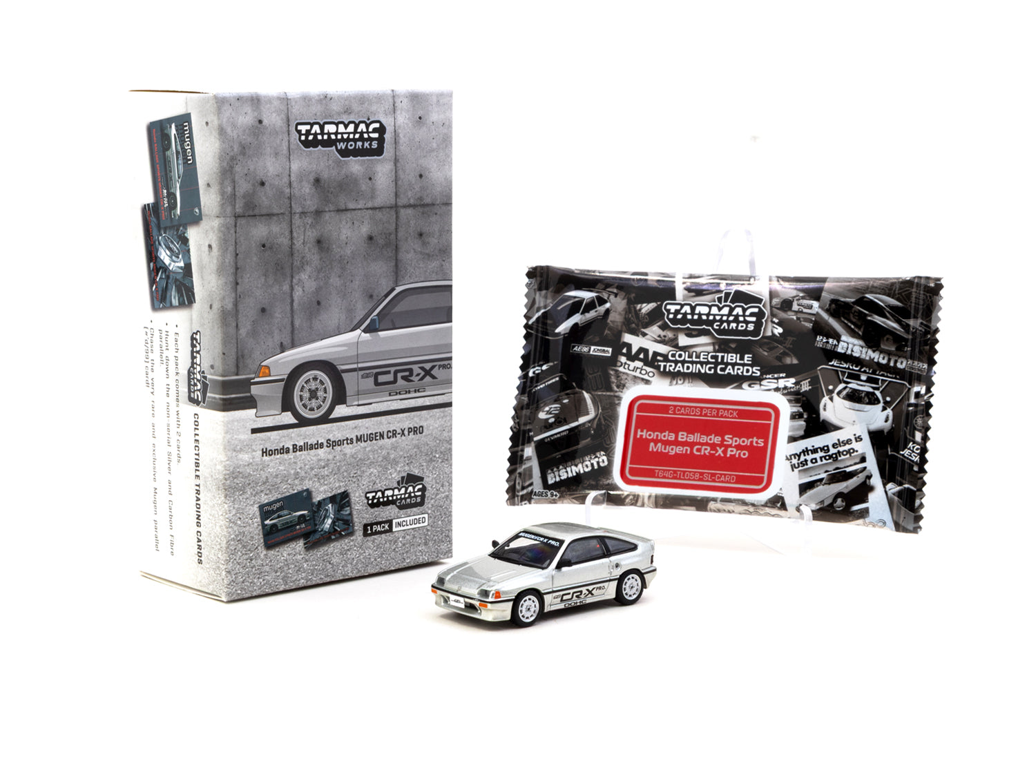 1/64 Honda Ballade Sports MUGEN CR-X Pro Silver with Tarmac Cards Combo Set - GLOBAL64