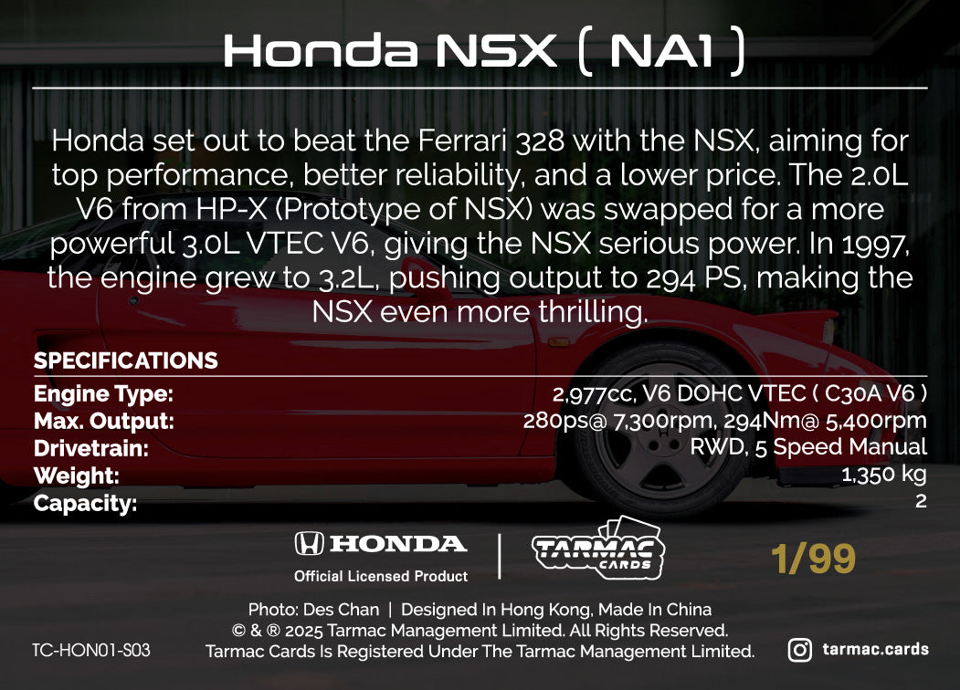 Honda Collection Vol.01 - NSX Special Parallel - Honda NSX (NA1) (Hanabi/99) - Tarmac Cards