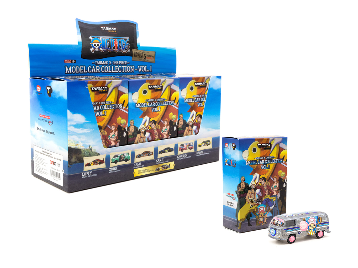 Model Car Collection VOL.1 - 6 Cars Set with Volkswagen Type II (T2) Panel Van Special Edition - Tarmac Works x One Piece COLLAB64