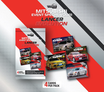 Mitsubishi Discount Bundle - 1/64 Mitsubishi Lancer GSR Evolution Silver with Tarmac Cards & Event Special Mitsubishi Vol.01 (Pack)