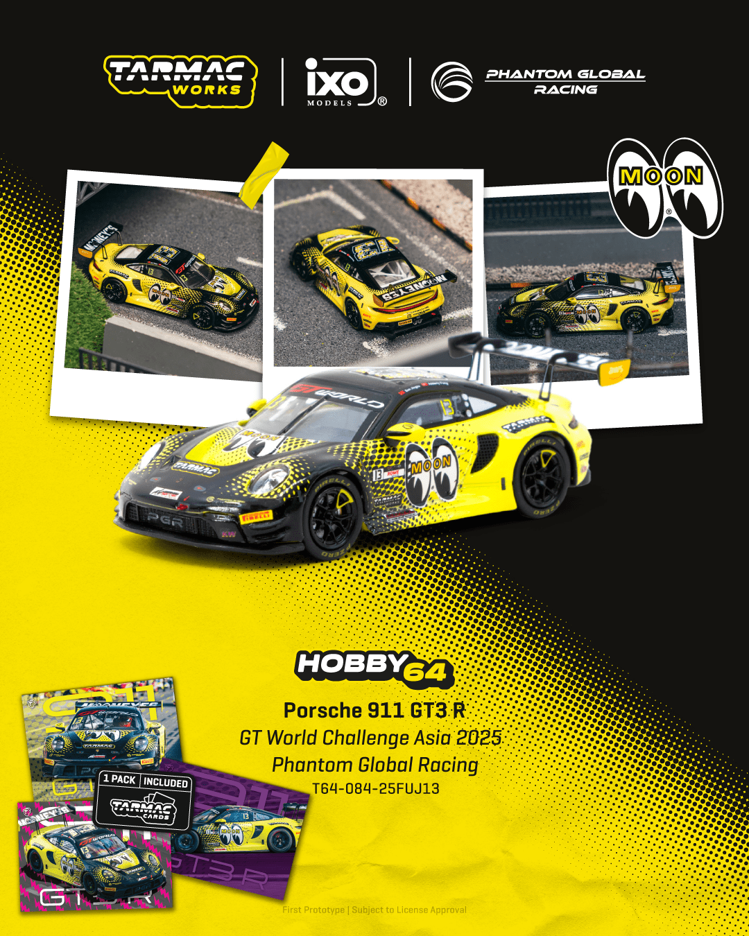 1/64 Porsche 911 GT3 R GT World Challenge Asia 2025 Phantom Global Racing #13 with Tarmac Cards - Tarmac Works x iXO Models HOBBY64