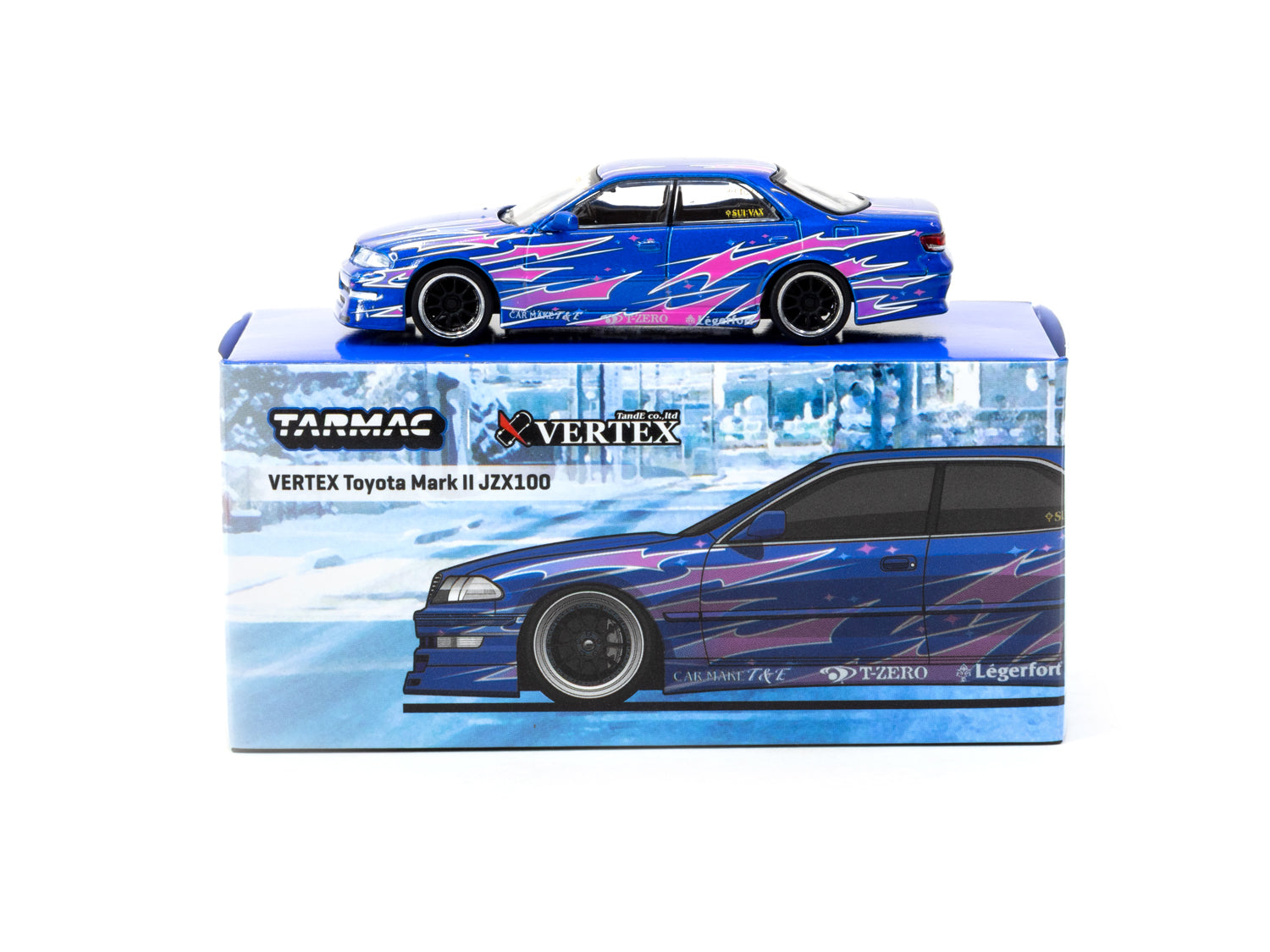 1/64 VERTEX Toyota Mark II JZX100 Blue Metallic - Tarmac Works GLOBAL6