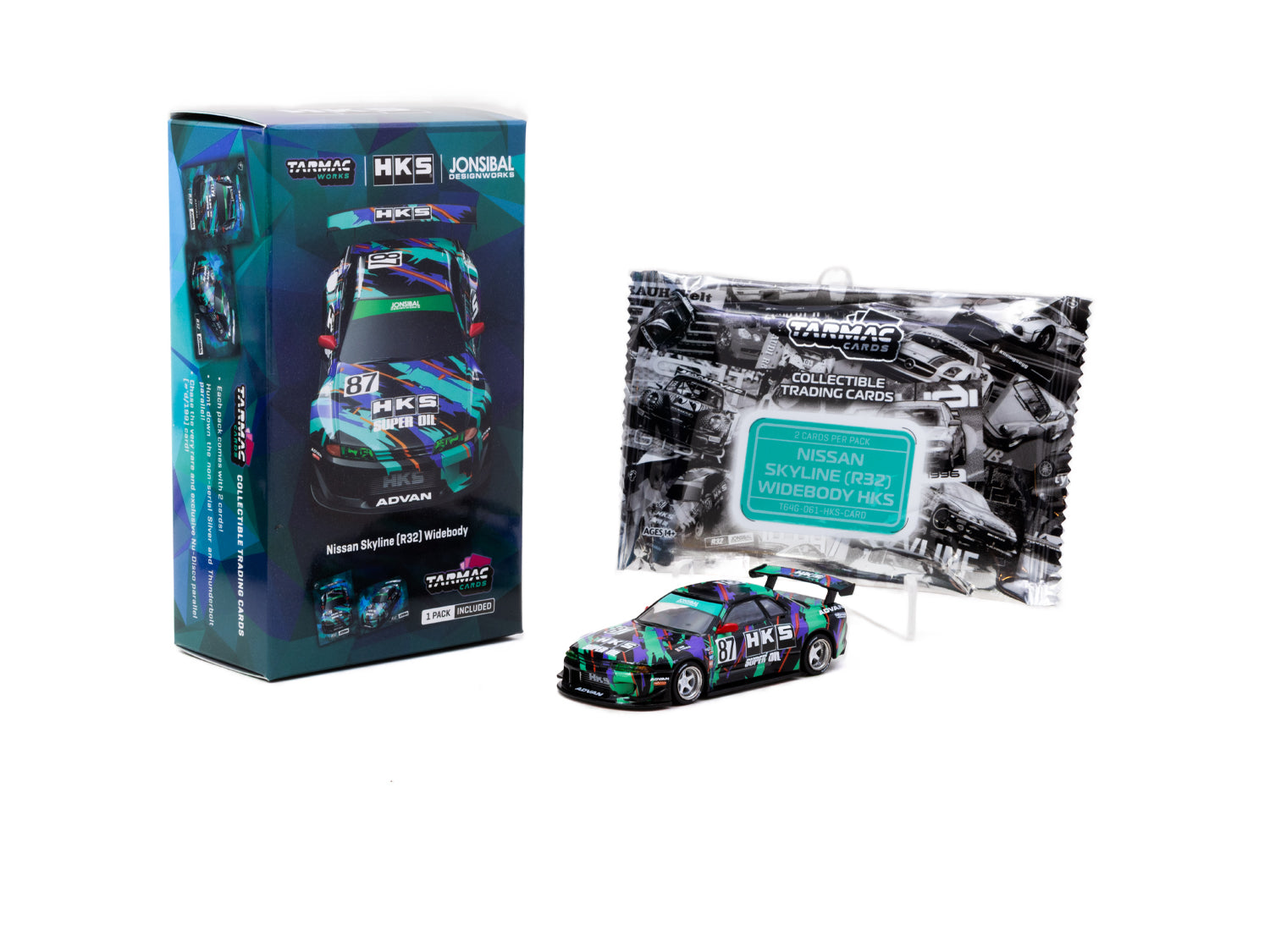 1/64 Nissan Skyline (R32) Widebody HKS with Tarmac Cards Combo Set