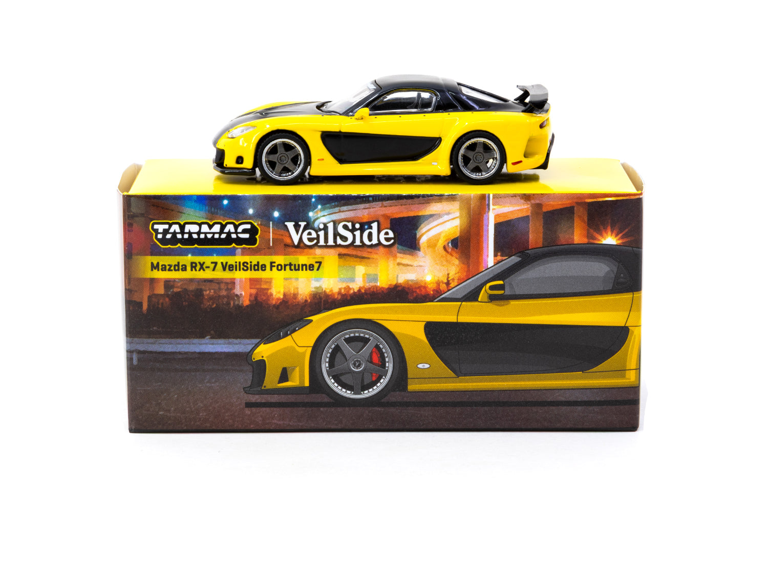 1/64 Mazda RX-7 VeilSide Fortune7 Yellow / Black - Tarmac Works GLOBAL