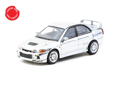 1/64 Mitsubishi Lancer GSR Evolution IV Silver with Tarmac Cards - Tarmac Works GLOBAL64
