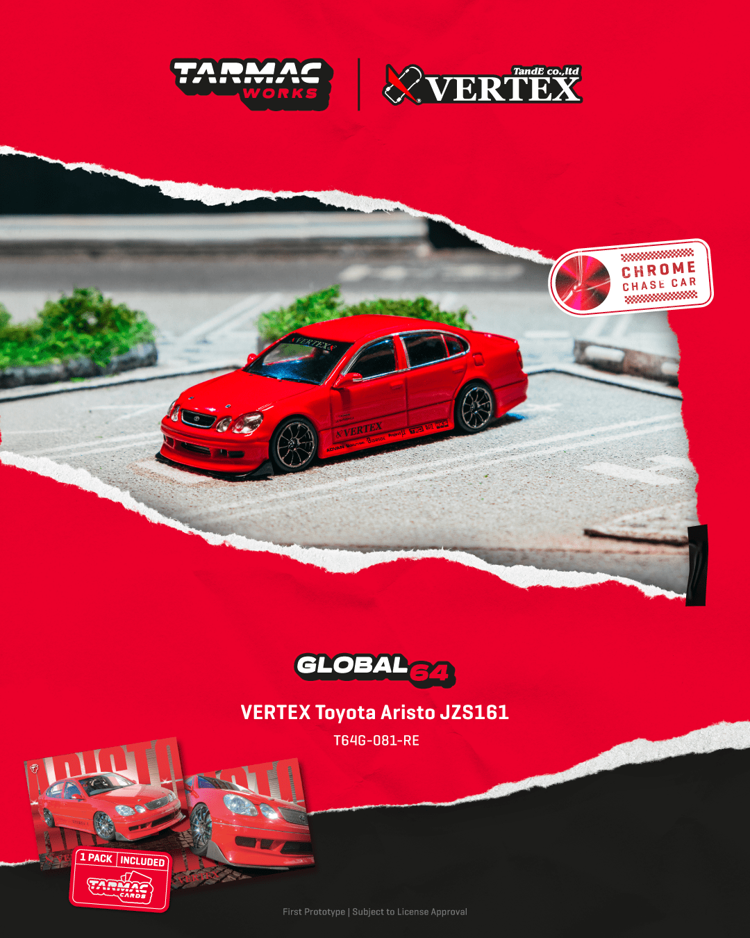 1/64 VERTEX Toyota Aristo JZS161 Red with Tarmac Cards - Tarmac Works GLOBAL64