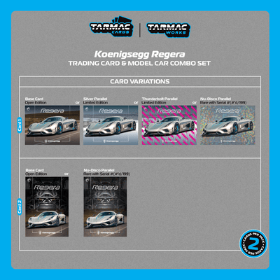 1/64 Koenigsegg Regera Silver Metallic / Blue Accents with Tarmac Cards Combo Set - Tarmac Works GLOBAL64
