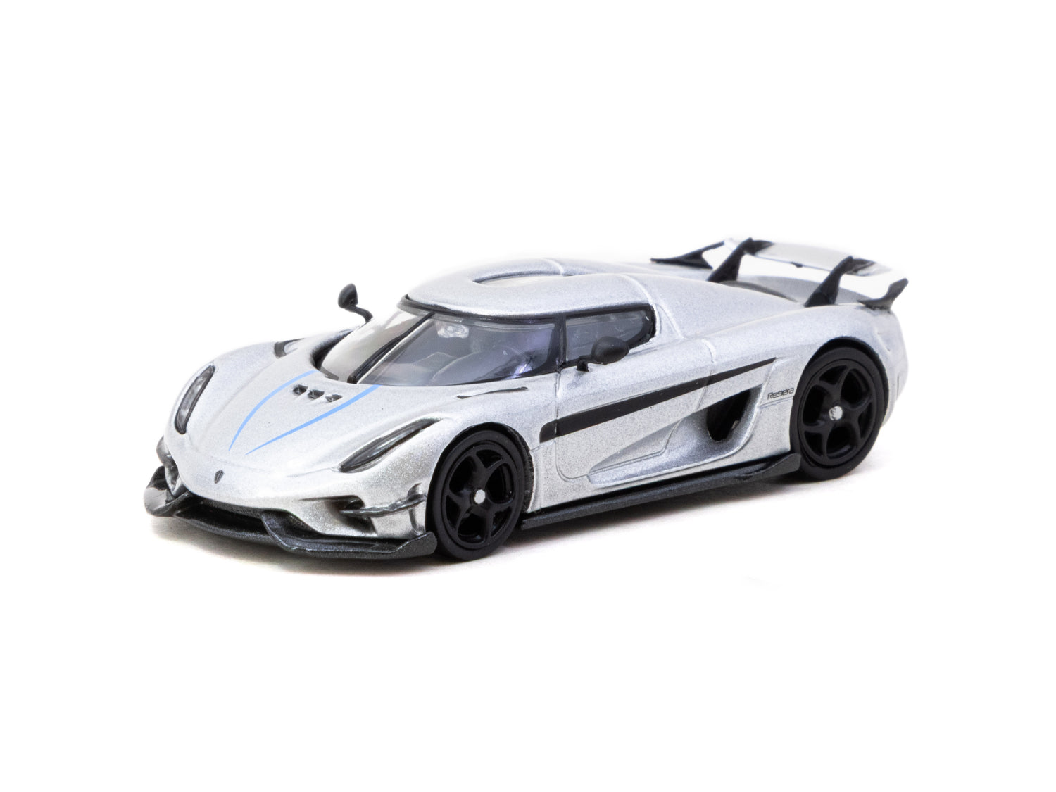 1/64 Koenigsegg Regera Silver Metallic / Blue Accents with Tarmac Cards Combo Set - Tarmac Works GLOBAL64