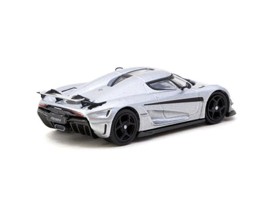 1/64 Koenigsegg Regera Silver Metallic / Blue Accents with Tarmac Cards Combo Set - Tarmac Works GLOBAL64