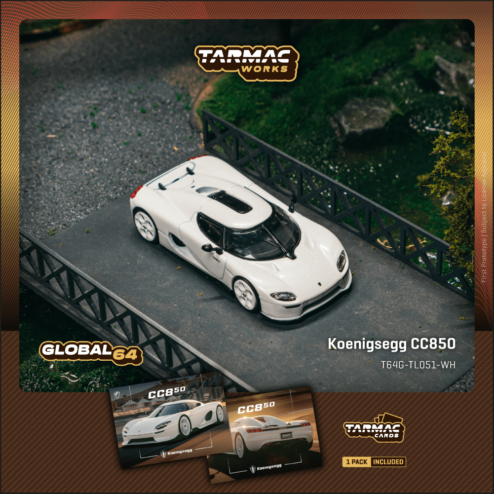 1/64 Koenigsegg CC850 White with Tarmac Cards Combo Set - Tarmac Works GLOBAL64