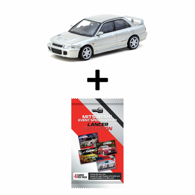 Mitsubishi Discount Bundle - 1/64 Mitsubishi Lancer GSR Evolution Silver with Tarmac Cards & Event Special Mitsubishi Vol.01 (Pack)